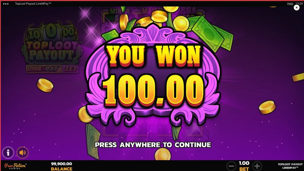 Tampilan visual slot TopLoot Payout LineNPay dengan tema harta karun dan brankas emas.